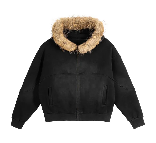 Fur-lined hoodie