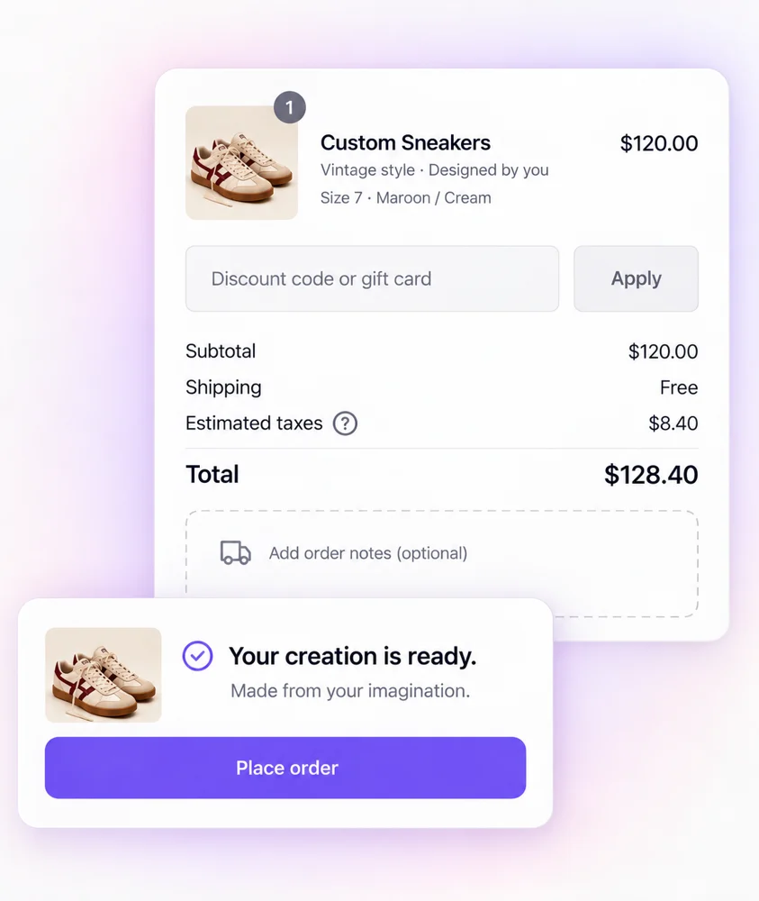 A Soshi checkout for custom sneakers