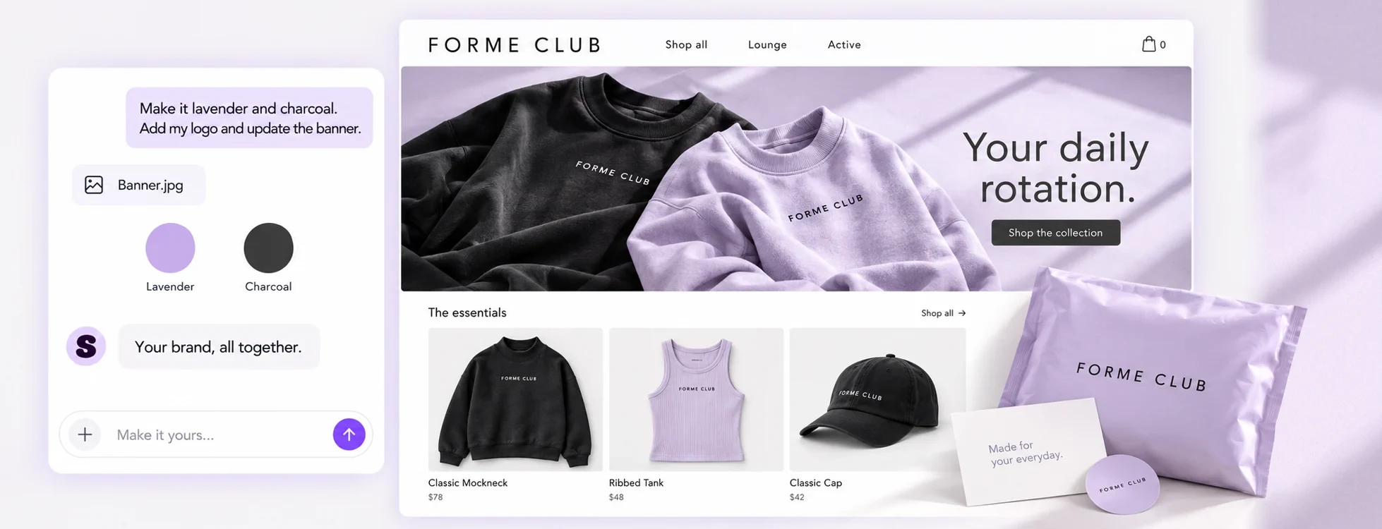 Restyling the Forme Club shop in lavender and charcoal