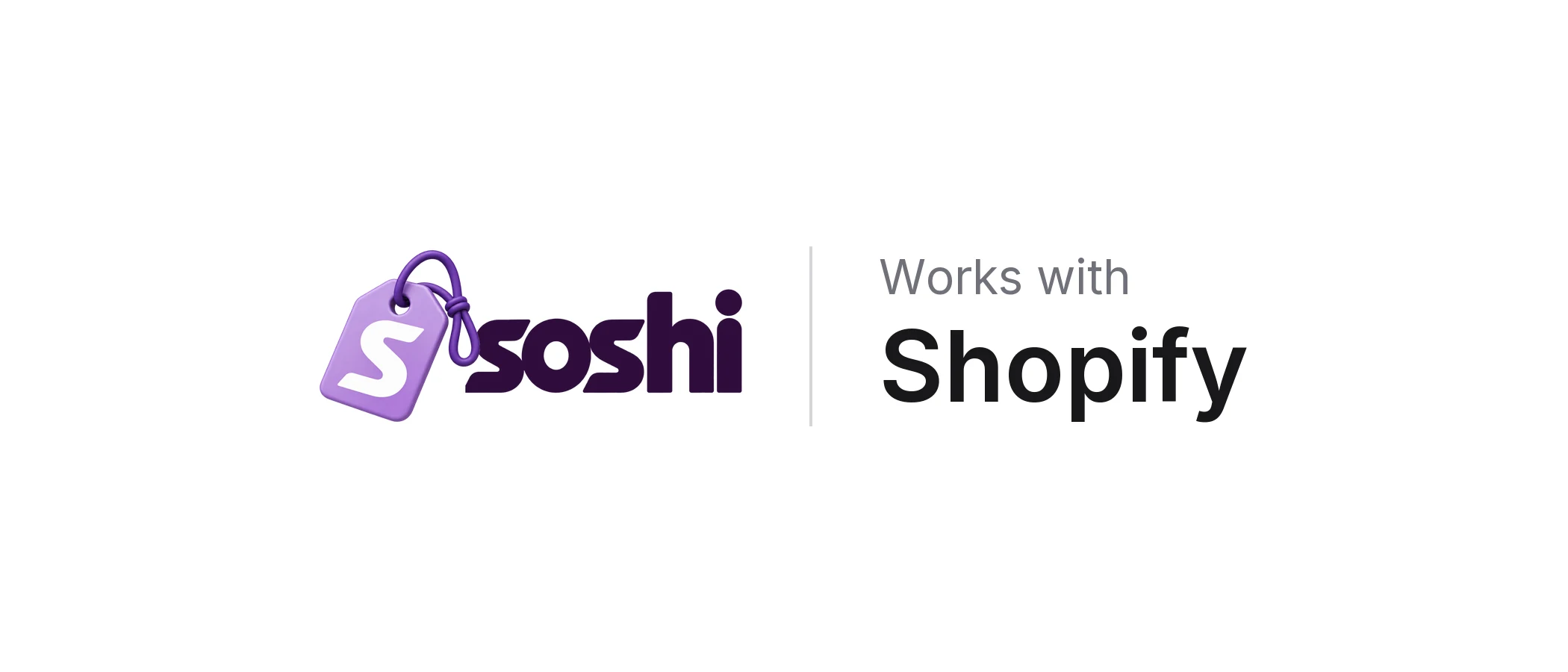 Soshi logo with the words Works with Shopify